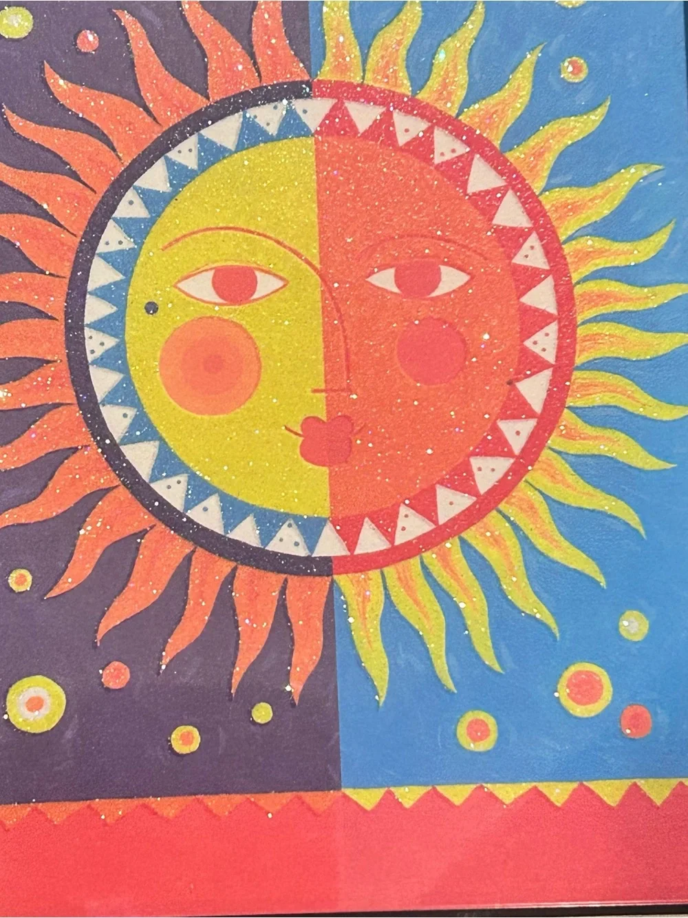 Celestial Sun Framed Greeting Card Print Boho Whimsigoth Wall Decor Glitter Bold